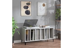 prissent Mobile Porta Dischi 100x38x48cm Legno Multistrato Porta Dischi Vinile TV Mobile Basso Mobile Porta CD Mobiletto Multiuso Scaffale Legno Libreria Legno Mobile Soggiorno Grigio Sonoma