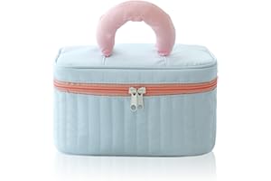 TRACOMPAN Makeup Bag Make Up Bag Travel Makeup Bag Portable Cosmetic Toiletry Bag Large Capacity Cosmetic Bag with Handle Compartment Detachable Pouch Multifunctional Storage Bag for Women (Sea Salt Peach)