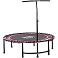 HOMCOM 45" Fitness Trampoline with Adjustable Handle, Folding Rebounder Trampoline Mini Jumper for Indoor Exercise Workout, Support Up to 100kg