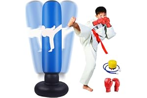 MEYDLL Sac de frappe gonflable pour enfants, 160 cm, sac de frappe sur pied, avec pompe à air et gants de boxe, pour karaté, kickboxing, équipement d'entraînement, cadeau pour garçons et filles