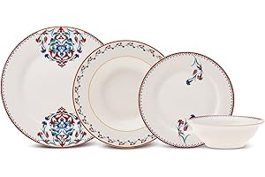 Karaca Nakkaş 24-Piece Dinner Set for 6, Elegant White with Colorful Patterns, Bone China Dinnerware Set, Durable & Stain-Resistant Dinner Service for Casual Meals & Special Occasions