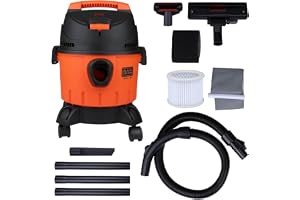 BLACK+DECKER Wet & Dry Vacuum Cleaner, 1200W, 10L Tank, 5m Cord, 2m Swivel Hose, Washable HEPA Filter, Overheat Protection, Blower Function, Easy Assembly, Orange/Black - WDBD10-B5
