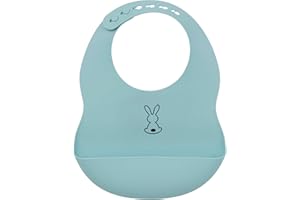 Nattou Bavoir en Silicone Avec Bol de Collecte, Lapin, Taille Réglable, Sans BPA, Environ 20 x 27 cm, Silicone, Bleu Clair