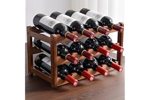 Wenbones Botellero Vino de Bambú, Soporte para Botellas para Botellas, Estantería de Vino para Cocina, Bar, Bodega, Gabinete, Despensa Capa, Despensa (Tres Niveles)