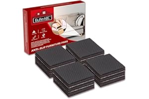 BUFFERABC Patin Antiderapant Tampon Caoutchouc Meuble, 12pcs 50mm Premium Patins Antidérapants Adhesif Sol pour la Fixation en Place des Mobiliers, pour Protéger Votre Plancher (Carré)