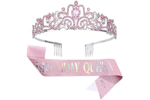 ZGCXRTO Set Corona Compleanno, Corona Tiara Regina Regalo Compleanno Donna Argento con Birthday Girl Tracolla Birthday Girl Fascia Sash per Spose Concorsi di Bellezza Feste Compleanni