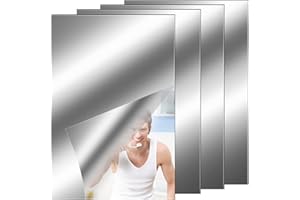 QESSUVNC 4 Stücke Spiegelfolie Selbstklebend Spiegel, Flexibler Klebespiegel Nicht Glas Spiegelfliesen Selbstklebend Fliesenspiegel Wandaufkleber für DIY Hause Badezimmer Wanddekoration (8 x 12 Zoll)