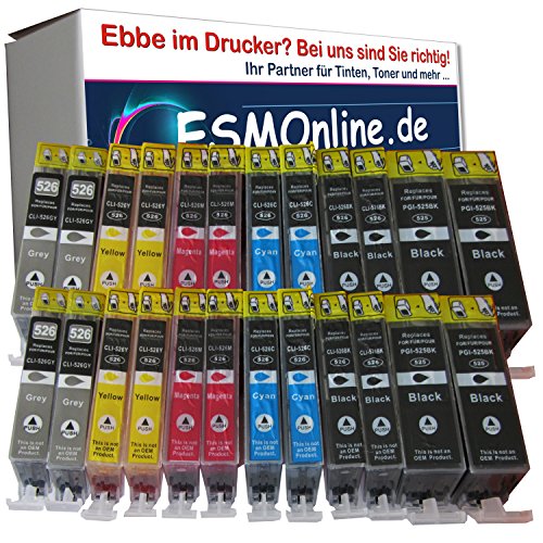 24 komp. Druckerpatronen für Canon MG Serie 4x PGI-526BK 4x CLI-526BK 4x CLI-526C 4x CLI-526M 4x CLI-526Y 4x CLI-526GY