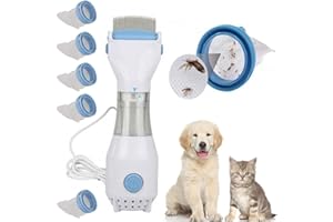 BAAQII Aspirateur électrique Licking Comb PET, Brosse à pour chien et chat avec tête à vide électrique Outil de suppression de filtre à puces, peigne de nettoyage de poux de puces (1 peigne + 5 filtres)