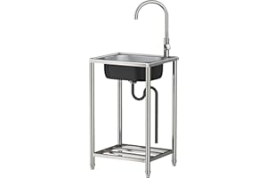BNDDUP Évier Inox Evier Cuisine 1 Bac Avec Robinet, Extérieur Évier De Jardin Lavabo Restaurant Cuve Simple,Éviers Commerciaux Autoportant,Pour Restaurant, Bar, Buanderie, Garage (50 * 40 * 82CM)