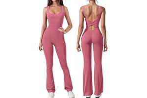 Tanou Womens Jumpsuit All in One Backless Hollow-out Stretch Yoga Gym Unitard Sleeveless Full Length Sport Workout Fitness One Piece Outfit