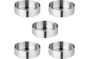 CLKE 5Pcs Cendrier Exterieur 10cm, Cendrier INOX Argenté, Cigarettes Rond pour Bar, Chambre à Coucher, Salon, Maison (Argent)