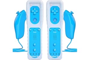 TechKen 2 Piezas Controller para Wii con Nunchuck,Mando Wii Motion Plus Integrado con Nunchuk Controller Funda de Silicona Muñequera para Wii…