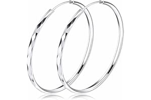Josfeva Silver Hoop Earrings for Women, 925 Sterling Silver Twist Hoops Earrings, Hypoallergenic Large Round Circle Huggie Hinged Big Hoop Earrings With White Gold Plated, Gift for Women Girls