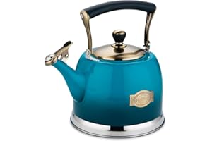 LAZNEYRU Bollitore in acciaio inox per campeggio, tè in teiera con manico, piano cottura a induzione e fornello a gas, cucina fischiante