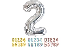 Ponmoo Foil Globo Plata Número 2, Gigante Numeros 0 1 2 3 4 5 6 7 8 9 10-19 20-29 30-39 40 50 60 70 80 90 100, Grande Globos para La Boda Aniversario, Globo de Cumpleaños Fiesta Decoración