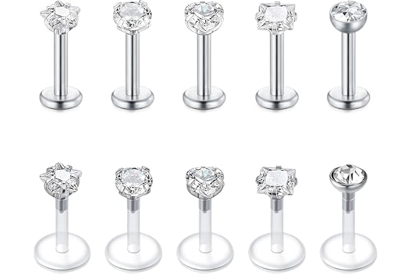 Funseedrr 10 st 16 mätare läpplarbet stud piercing stänger set 6 mm 8 mm silver rostfritt stål tragus helix piercing smycken
