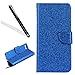 Produktbild iPhone 6S Plus Hülle,iPhone 6 Plus Schutzhülle,Leeook Luxus Luxuriös Noble Elegant Blau Bling Glitzer Shiny Strass Muster Entwurf PU Leder Flip Folio Klappbares Wallet Case Handy Brieftasche Case Hülle Bookstyle Tasche Schale Weich TPU Innere Handytasche Cover mit Standfunktion Kartenfächer Magnet Silikon Back Cover Etui Skin Shell für Apple iPhone 6 Plus/6S Plus (5.5 Zoll) + 1 x Schwarz Eingabestift-Blue