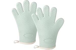 JIIJCAAC Silicone Oven Mitts Pair - Heat Resistant Up to 446°F, Non-Slip Grip Gloves for Baking/Grilling, Green Kitchen Accessories