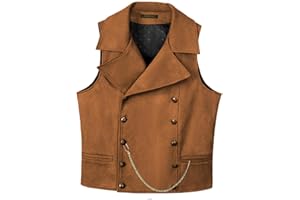 AeoTeokey Chaleco de ante para hombre traje cruzado clásico vaquero chaleco de cuero sintético solapa grande