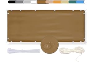 MEEYI Frangi-Vista Balcone frangivento 85x350cm Schermo Frangi-Vista Giardino Telo di Rivestimento e Protezione per Balconecon Occhielli Corde e Fascetta dal Vento Impermeabile Marrone