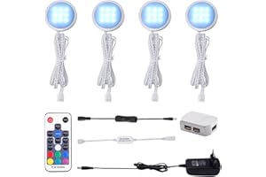 AIBOO Luces LED RGB de Aiboo, 12 V para iluminación de armarios de cocina | Cambio de color con mando a distancia [rgb -4 piezas]