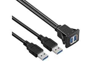 HERFAIR USB Panel Flush Mount Cable - 1Meter 3.3ft USB 3.0 Extension Dash Flush Mount Cable, Panel Mount Cable, For Car, Boat, Motorcycle (Square Dual Ports 1M)