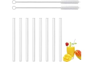 LessMo 8 Piezas 15 cm Pajitas de Vidrio reutilizables - LFGB Certificación Pajitas de vidrio Transparente con 2 Cepillos de Limpieza, a Prueba de Explosiones, Ecológicas, Sin BPA, para Cócteles