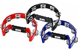 3er Set XDrum Hand Tambourin Halbmond Form Multicolor (Tambourine, 16 Paar verchromte Stahl-Schellen, Kunststoff) schwarz, rot, blau