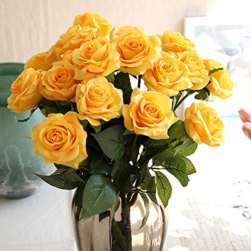 10 Stück Real Touch Silk Kleben PU Silk Künstliche Rose Blumen Home Dekorationen für Hochzeitsfeier oder Geburtstag Garten Brautstrauß Blumensträuße Happy Valentinstag Geschenke Party Veranstaltung (Yellow) - 3