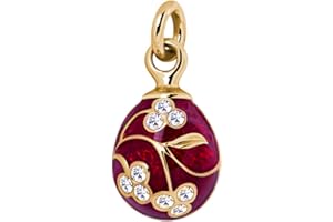 Quiges Woman Faberge-Style Egg Russian Flowers Red Enamel Gold Plated Classic Pendant Zirconia Crystals