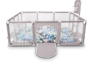 Selonis duży kojec dla dzieci, 400 szt. piłeczek, szary, turkusowy, perłowy, szary, przezroczysty, miętowy