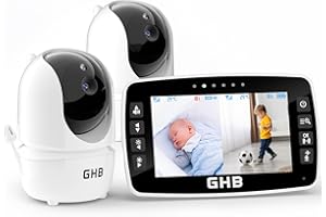 GHB Babyphone Camera Bebe Surveillance 4,3" LCD Rotation de 350° Babyphone 2 Camera 2,4 GHz ECO Mode Capteur de Température Communication Bidirectionnelle Vision Nocturne sans WiFi 720P