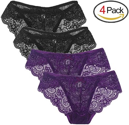 Shorwin Women Panties Lace Panty Underwear Breathable, 4 Pcs (S/CN M)