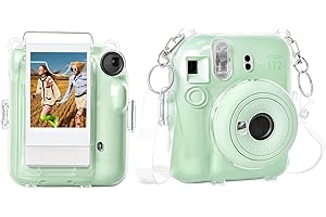 Rieibi Housse pour Instax Mini 12 - Étui de Stockage de Photos pour Appareil Photo Instantané Fujifilm Instax Mini 12 - avec Poche pour Film Améliorée et Bandoulière - Transparent Amélioré