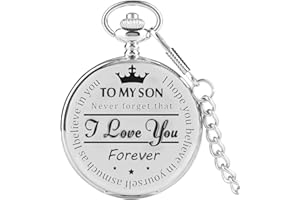 CokinkiDs Silver To My Son Reloj de Bolsillo de Cuarzo Reloj Colgante de exhibición de números Romanos Vintage Reloj de cumpleaños para niños con Caja de Regalo