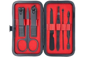 aRKé Manicure set Nail Clippers Professional Fingernail & Toenail grooming Kit Tweezers Eyebrow Scissors for mens and women Travel size 7Pcs Nail Care Tools with Black Case