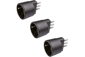 Poly Pool POLYPOOL | Presa Schuko Adattatore Presa Tedesca Spina 10A 2P+T e Presa 10-16A 2P+T (Standard Italiano 10A e Tedesco 16A con Terra Laterale) - 3 Adattatori Neri - PP0433.13