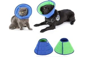 HanryDong Dog Breathable Mesh Recovery Elizabethan Collar, Cat Soft Comfy Adjustable E-Collar, Double Side Blue Green Quicker Healing Pet Cone, Soft Edges,Anti-Bite/Lick for Cat, Dog, Rabbit. Size 7