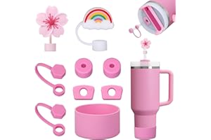 FOSFUKEER Set di accessori per Stanley Cup, contiene 6 tappi in silicone anti-perdita, 2 coperchi con cannuccia, 1 fodera in silicone per Stanley Cup da 1,2 l e 850 ml, tazze non incluse (Peonia)