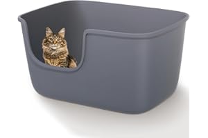Vealind Large High Sided Cat Litter Tray Extra Deep Cats Litter Box for Multi Kitty with Household, High Wall Cat Litter Tray Anti-Splashing Kitty Litter Box (Grey)