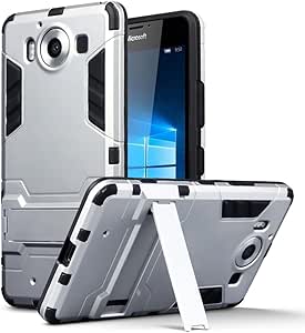 TERRAPIN, Compatible with Microsoft Lumia 950 Case, Full Body Shock Resistant Armour Cover with Kickstand - Silver
