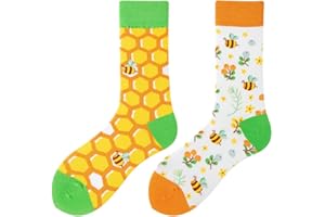 NxnChc Lustige Socken Für Damen Und Herren Unisex Viele Motive Tier Essen Obst Sport Kunst Aus Baumwolle Geschenk Asymmetrische Muster Links Und Rechts