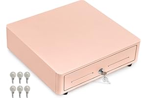 VOLCORA Cash Register Drawer for (POS) Point of Sale System with Round Corner 13", Removable Coin Tray, 4 Bill/5 Coin, 24V, RJ11/RJ12 Key-Lock, Media Slot,Cash Till, Money Drawer for Businesses, Pink