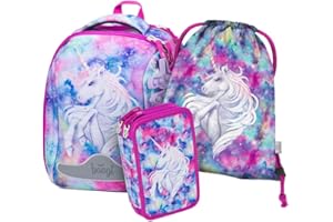 Baagl Set di 3 zaini per la scuola per ragazzi Shelly, custodia rigida a partire dalla 1a classe, zaino ergonomico per la scuola elementare con cintura toracica