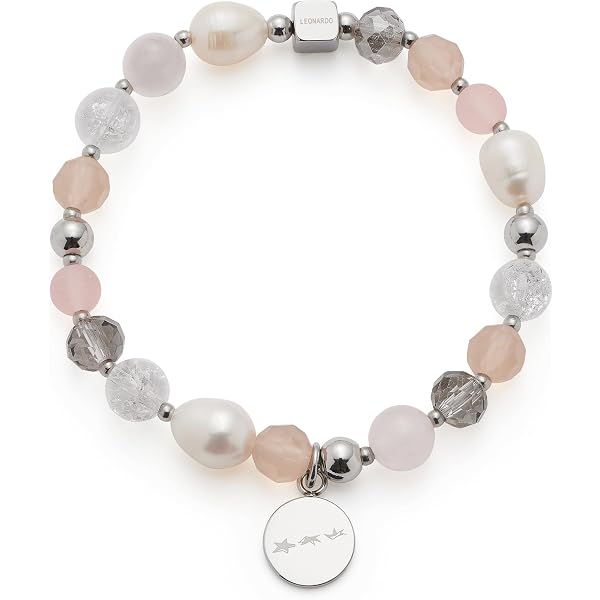 Bracciale Randy JEWELS BY LEONARDO In Acciaio Inox Con Perle Pastello - Doppia Fila, Regolabile 19-22 Cm