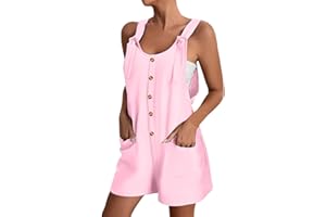 SHITOUJI Jumpsuits Womens Air Essentials Short Dungarees Adjustable Strap Sleeveless Wide Leg Suspender Rompers with Pockets Summer Casual Backless Playsuits for Women UK