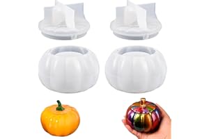 BGTLJKD 2 Stück Halloween Kürbis-Harz-Form-Set, 3D Kürbis Epoxid Form, Halloween Silikonform Kerzenform, Kürbis Silikonform Gießformen mit Deckel Abdeckung Lagerung Halter Container