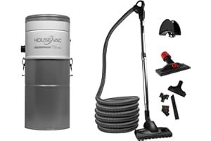 HouseVac Zentralstaubsauger HV-700ST-35H + Premium-Reinigungszubehör-Kit 9m zur Reinigung Ihres Hauses|Saugkraft 700 AirWatts Ametek Motor-1700W 2 Turbinen Soft Start/Stop Hybridzyklonfiltration