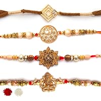 To The Nines Elegant Golden Rakhi/Band for Beloved Brother (Rakhi/Band Combo OF 4)